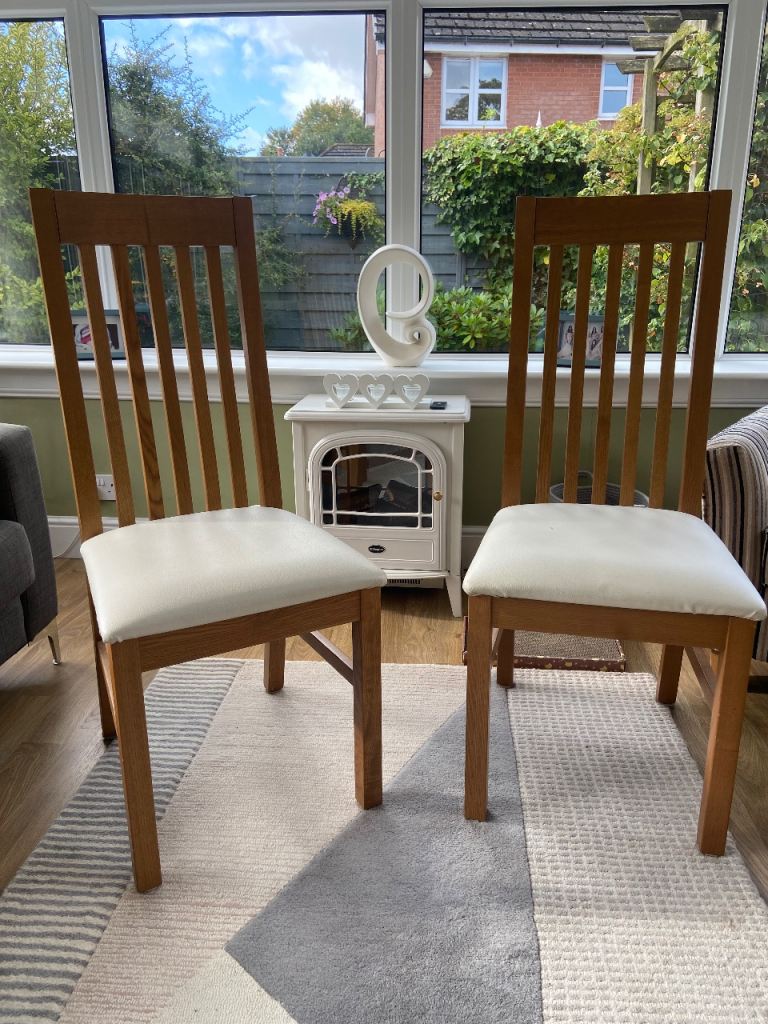 Free- Pair of Wooden Dining Chairs with Cream Padded Seats