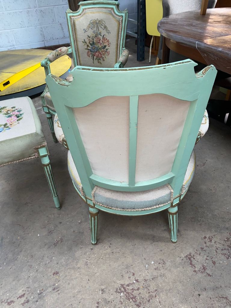 TWO QUEEN ANNE FABRIC CHAIRS & MATCHING STOOL GREAT PRE-LOVED CONDITION ,FREE LOCAL DELIVERY