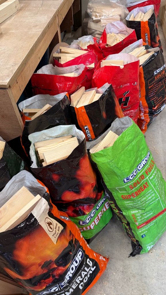 Bags of timber offcuts