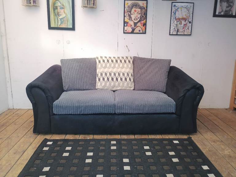 Two seater fabric sofa in black and grey-excellent condition
