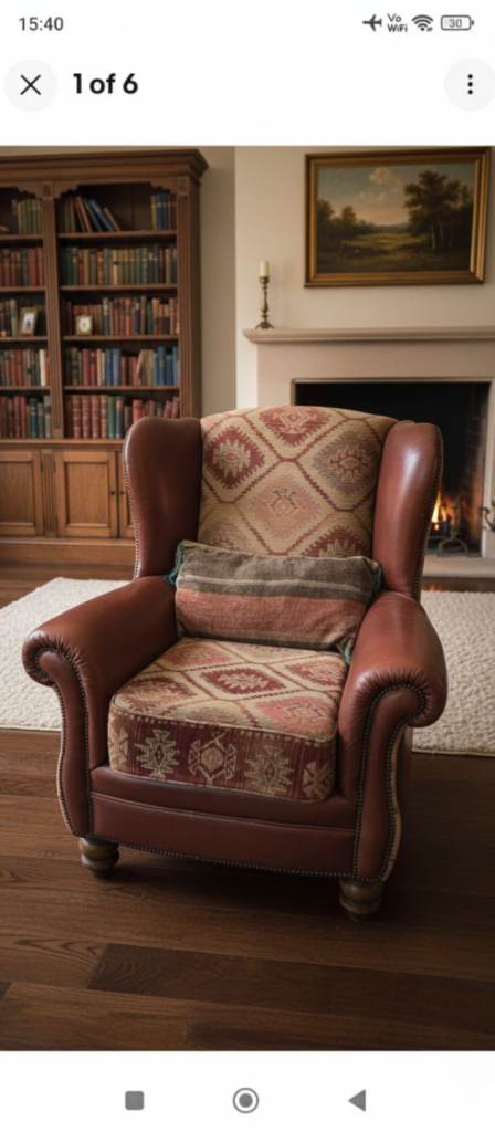 Quality Tetrad leather and fabric armchair