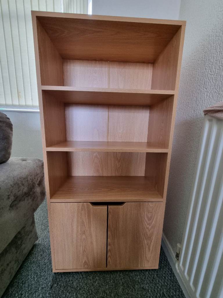 Oak effect 3 shelf bookcase storage unit