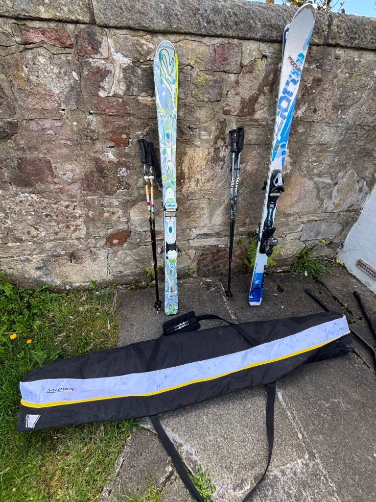 2 x Pairs of Skis + Poles + Salomon Ski Bag 