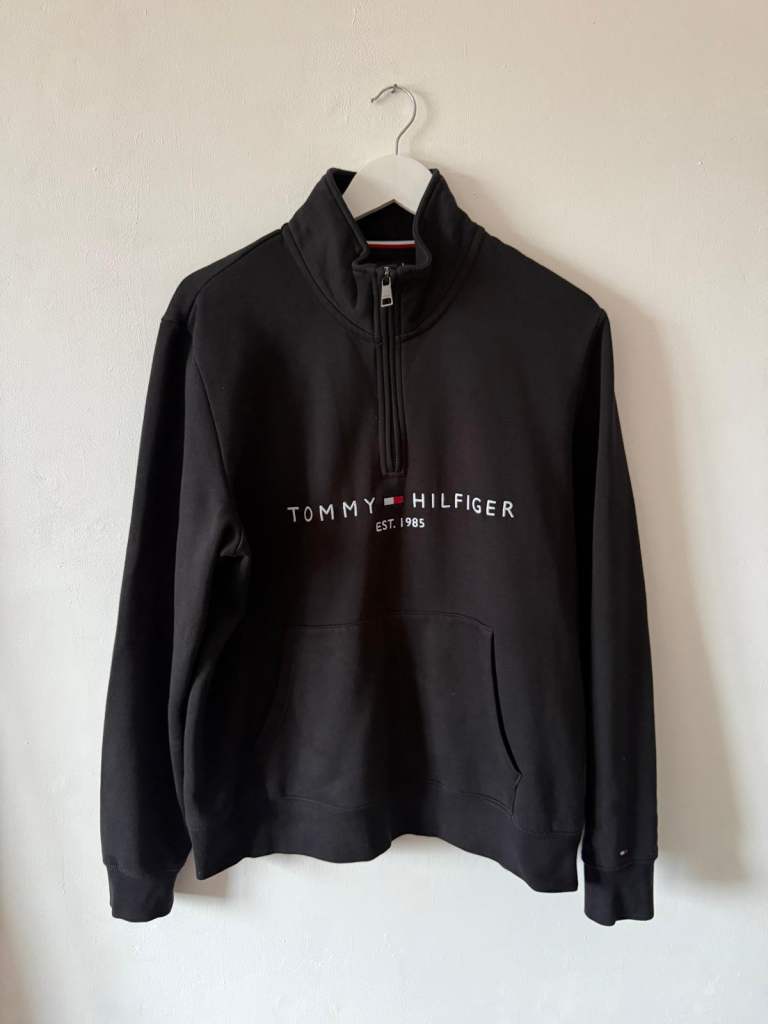 Mens Tommy Hilfiger Quarter Zip Sweatshirt / Jumper – Black - Size Extra Large