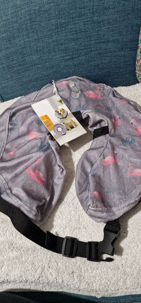 Inflatable Dog Collar - Grey With Flamingos - Large - Removable Cover