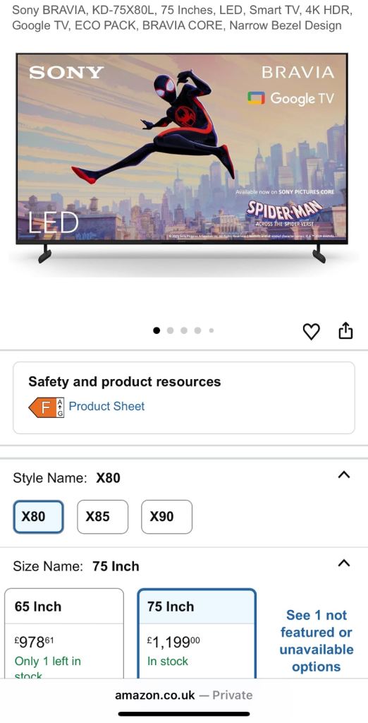 Sony 75 inch new boxed retail £1200