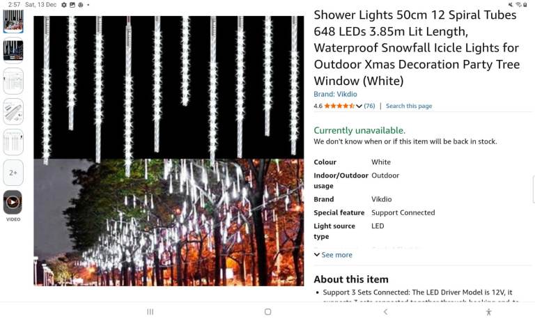 12 x Christmas Quality Icicle Lights/Meteor Shower. New & Boxed.