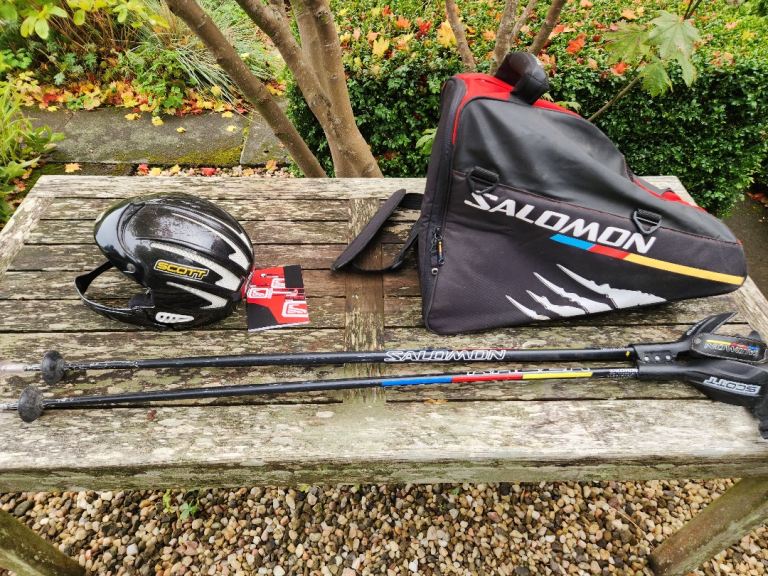 Salomon Ski Boot Bag, Scott Helmet & Ski Poles – Good Condition