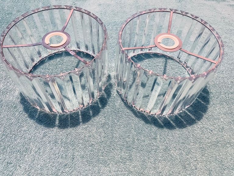 Pair (2) Plastic Lampshades. VGC. Clear plastic, Light reflecting. 