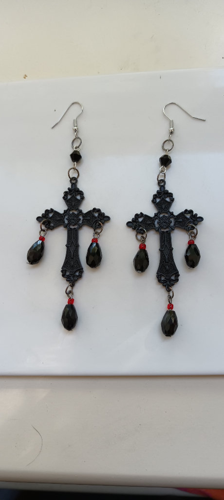 Black cross earrings 
