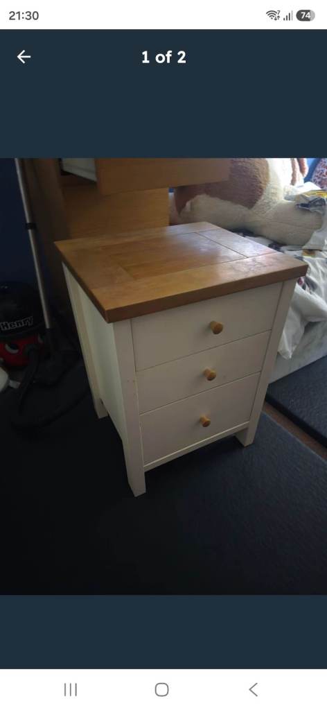 White Bedside Table with Wooden Top and 3 Drawers