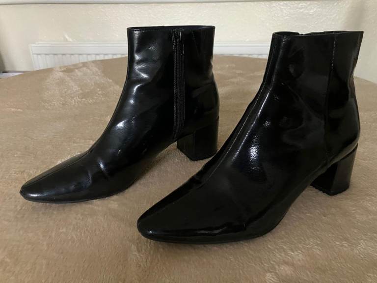 Ladies M&S Insolia patent dark navy ankle boots