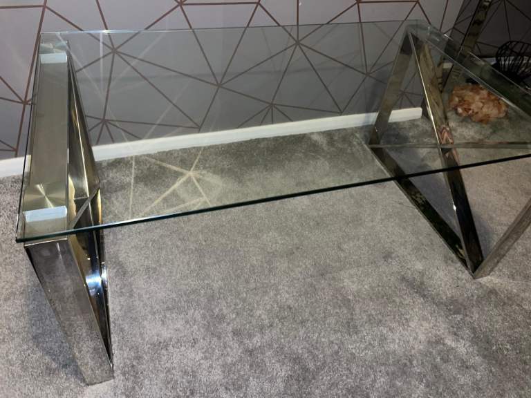 Dunelm Clear Glass Coffee Table with Modern Chrome Base - Good Condition