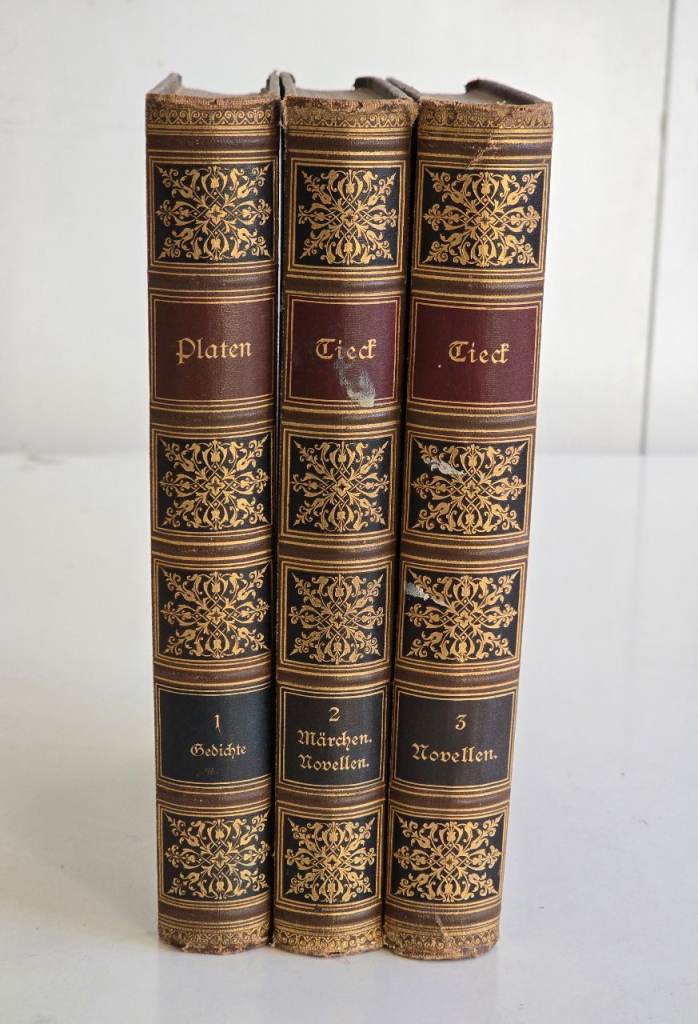 c. 1880s Antique Victorian Platen's Werke Vol I,2,3 German Literary Book Set, Gilt Bindings