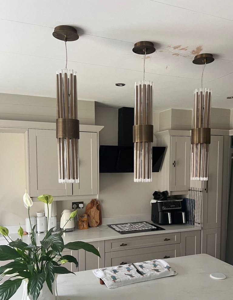 Set of 3 Colmar RV Antique Brass Finish Pendant Lights – As New