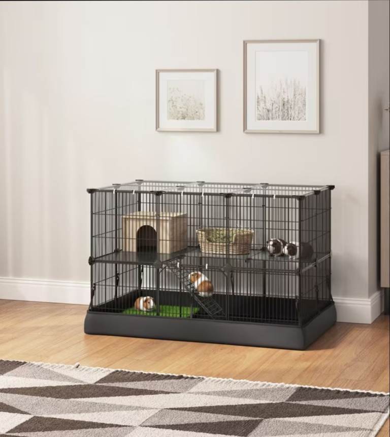Large 2-Tier Small Animal Cage Enclosure - Multi-Level Hutch for Guinea Pigs, Rabbits & Hamsters 