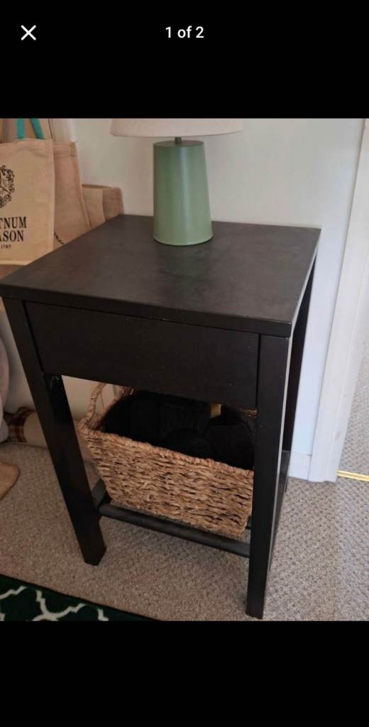 Bkack Wooden Side Table with Drawer & Bottom Shelf 