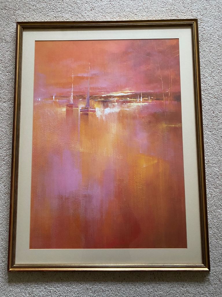 Large heavy yachting & sunset framed picture