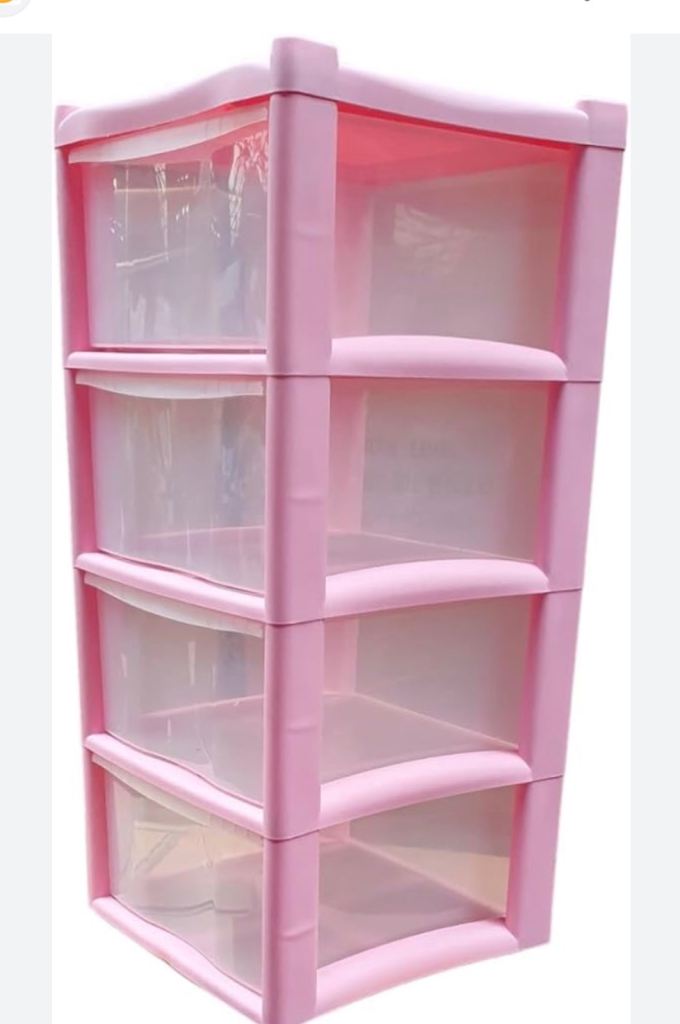 Pink Plastic 4-Drawer Storage Unit – Good Condition