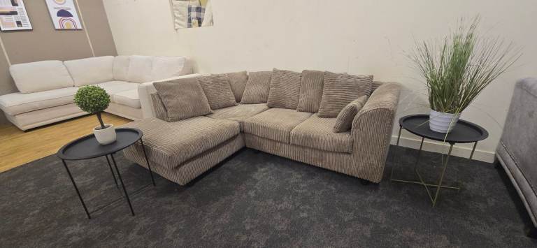 MOCHA JUMBO CORD CORNER SOFA DELIVERY AVAILABLE