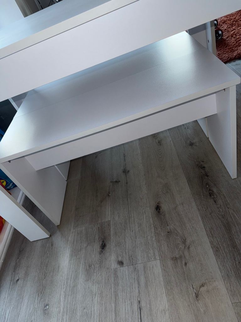 White Dining Table with Matching Bench – Good Condition