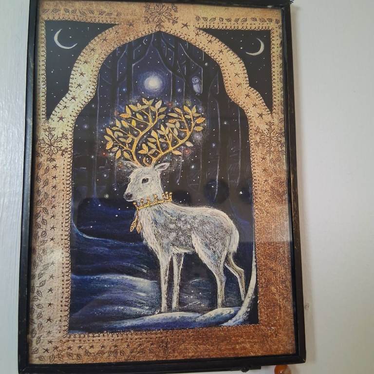 Framed Midwinter print with natural Agate beads, NEW
