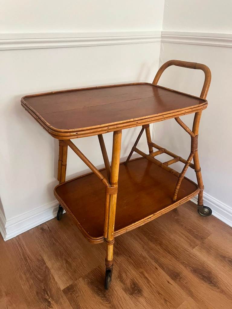 Mid-Century Bamboo-Style Drinks Trolley 