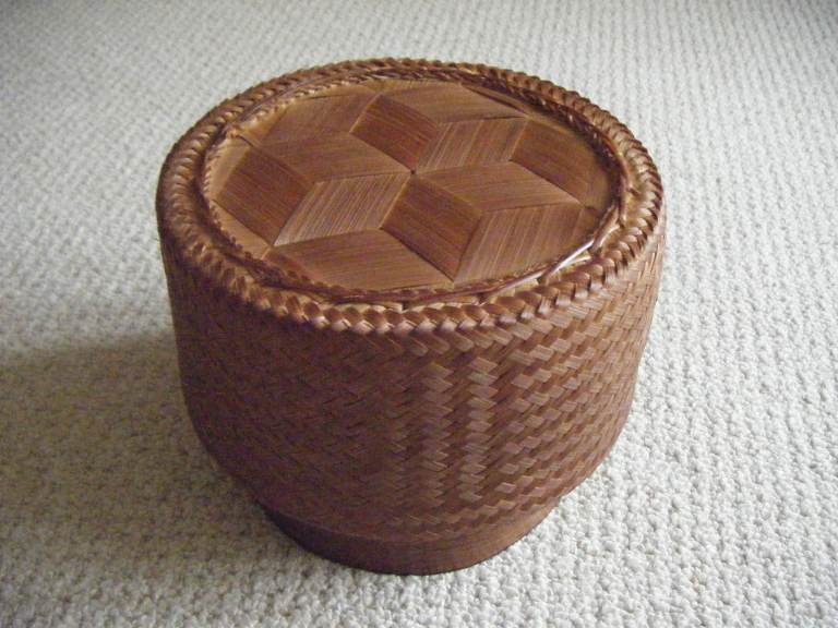 image for THAI BAMBOO STICKY RICE CONTAINER HOLDER BASKET 7" DIAMETER