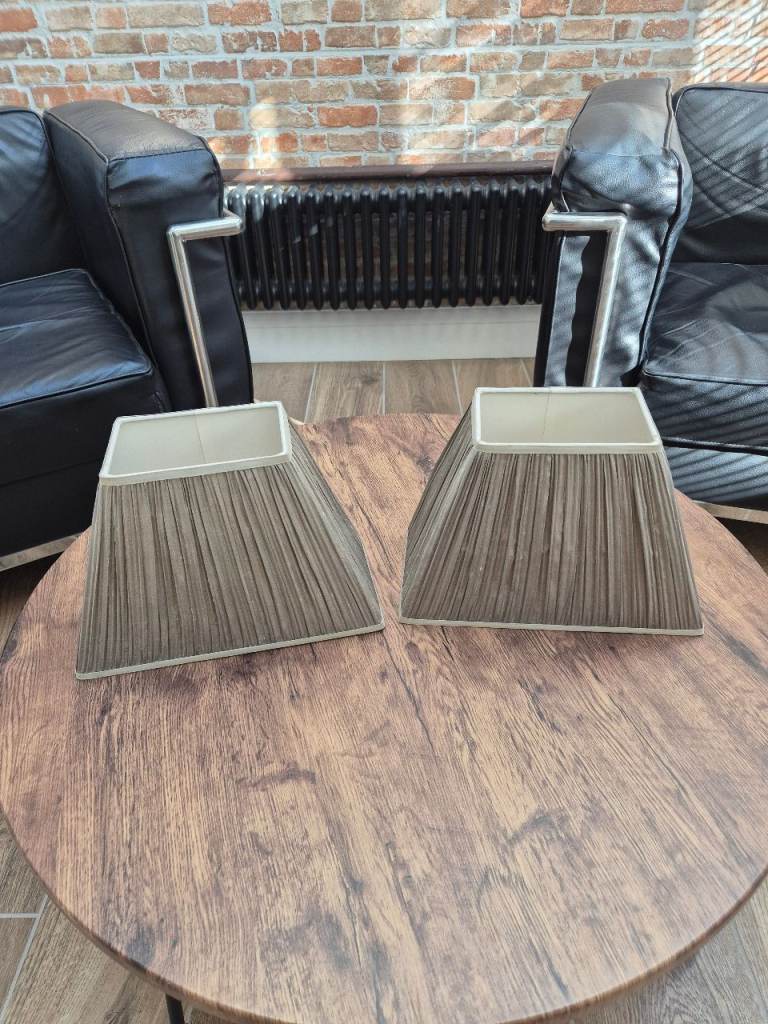 Pair of Pleated Lamp Shades / Wall Light Shades – Neutral Beige