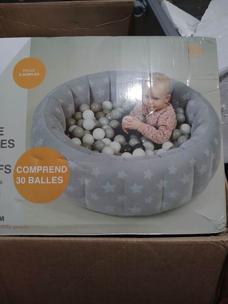 New Baby Ball Pit with 30 Balls – Grey with Stars