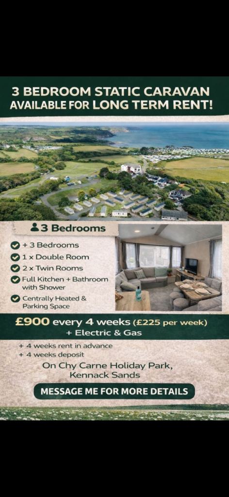 3 Bedroom static caravan for long term rent 
