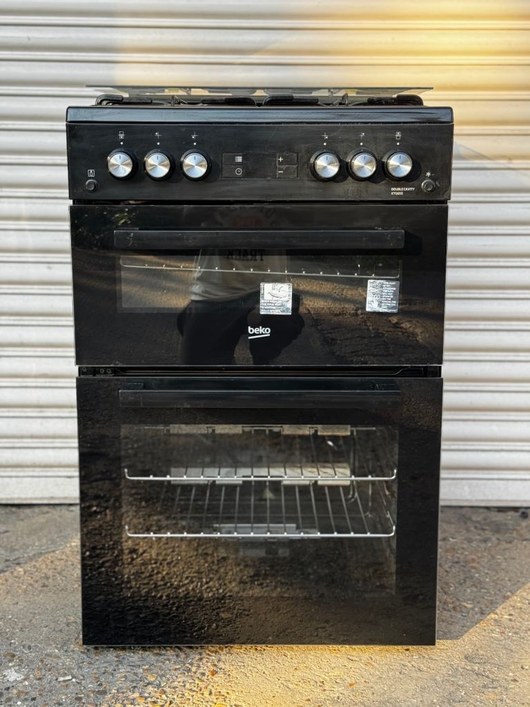 Beko 60cm Black Freestanding Gas Cooker, Double Oven
