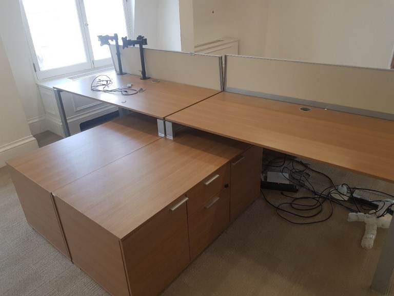 used Executive High-Quality 2 person Corner bench Desk set - with Sideboard Storage