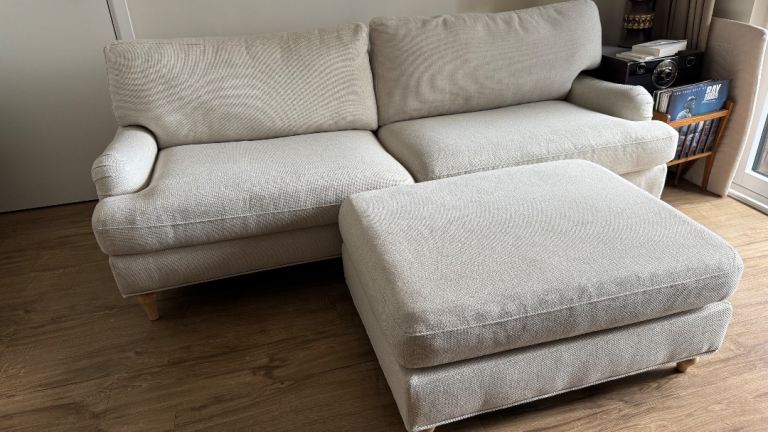 3 Seater sofa and pouffe - Neutral Beige Cream - Excellent Condition 