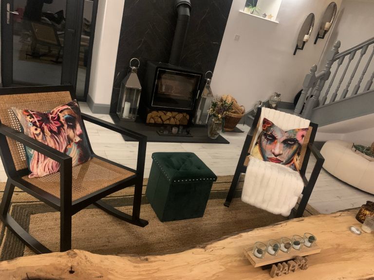 Black frame rattan rocking chair 