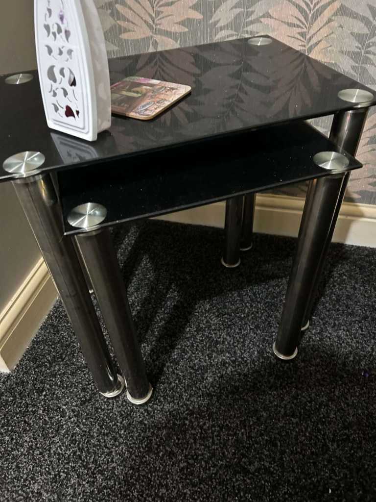Black Glass Nest of Tables – Good Condition