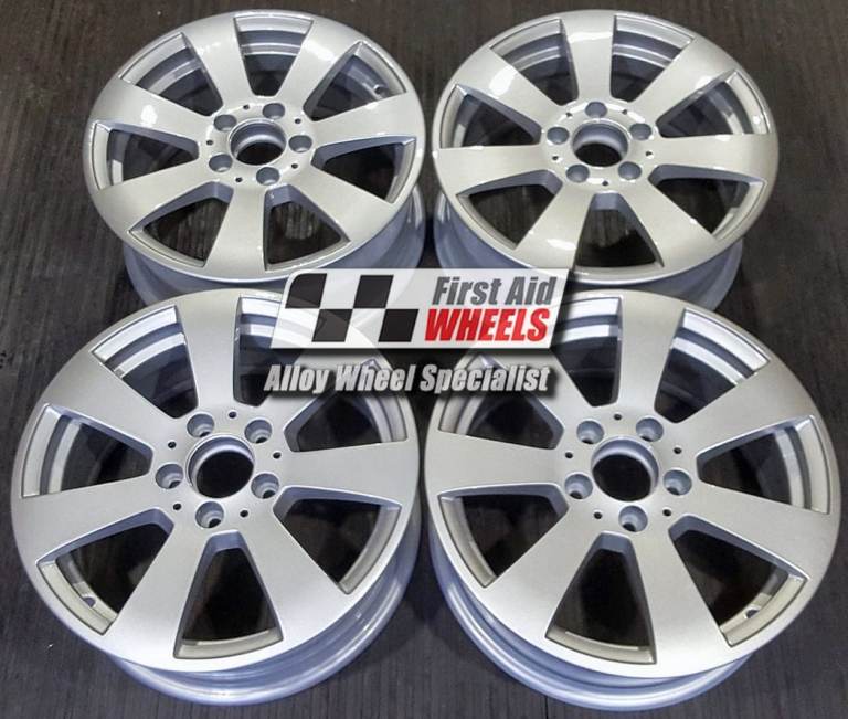 MERCEDES C CLASS W204 4x 16" GENUINE 7 SPOKE SILVER REFURBISHED ALLOY WHEELS S334S4