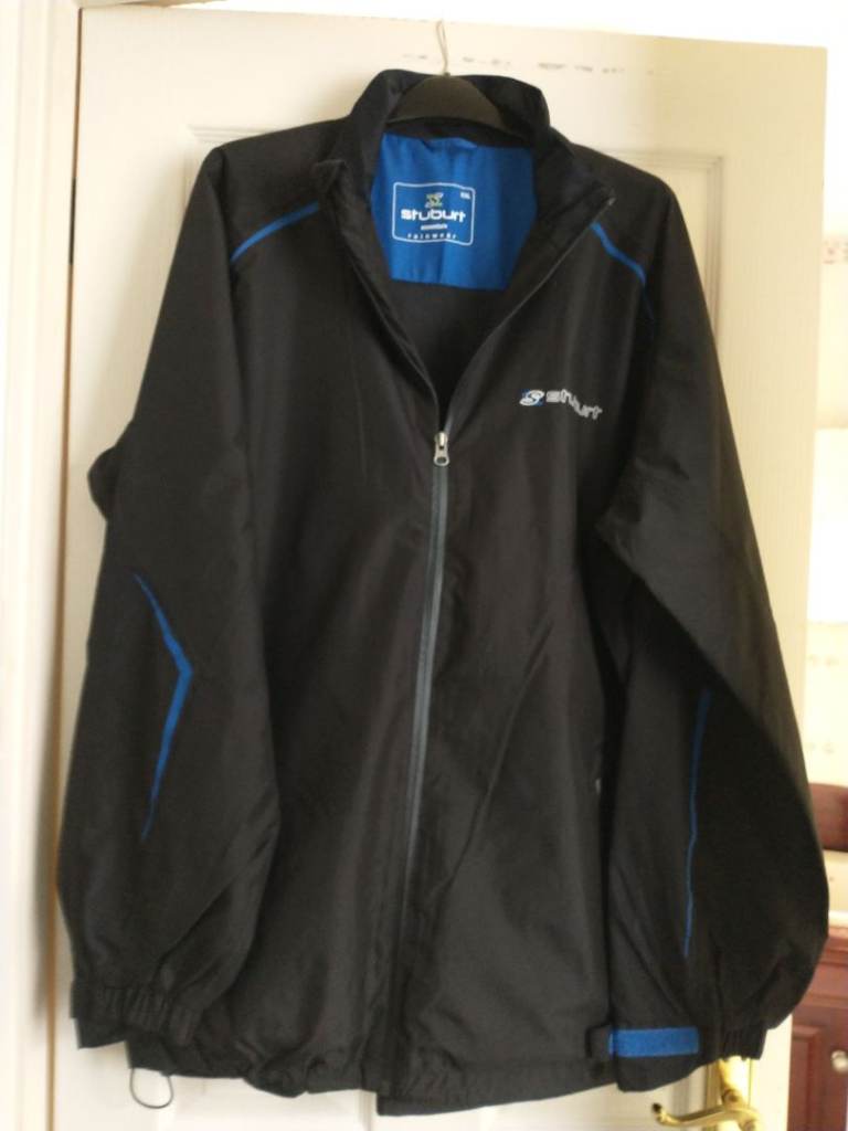 GOLF JACKET & TROUSERS - XXL. STUBURT. BLACK/BLUE TRIMS. NEW COND - UNWORN.