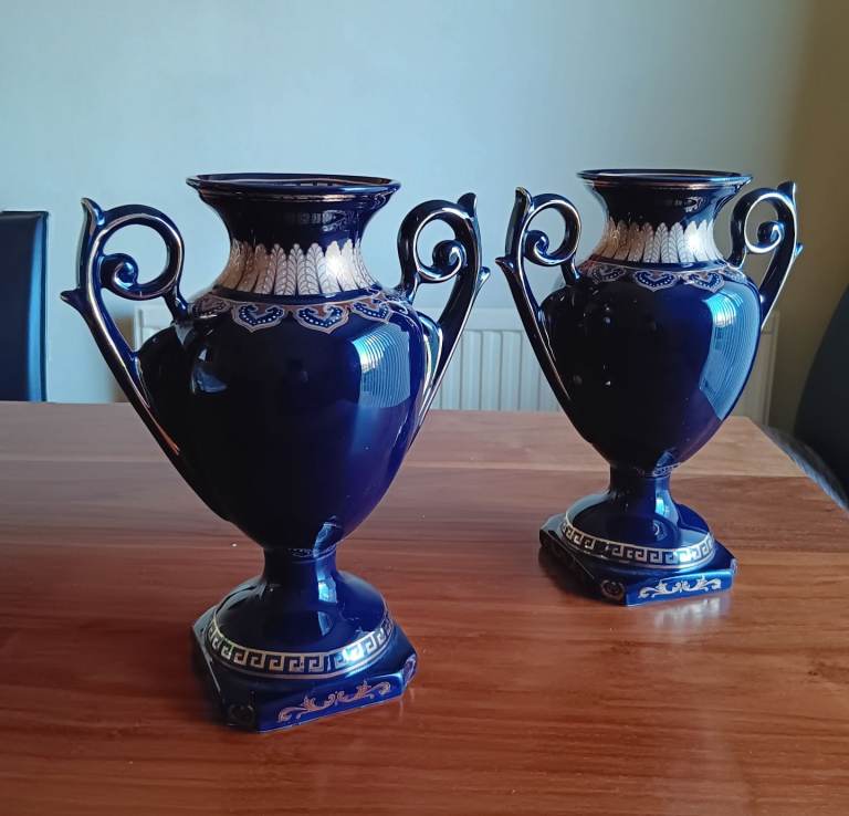 Pair lovely vases in rich blue finish