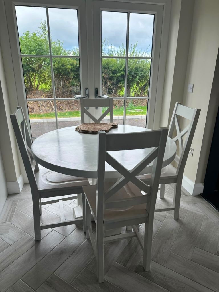 White Round Dining Table and 4 Chairs