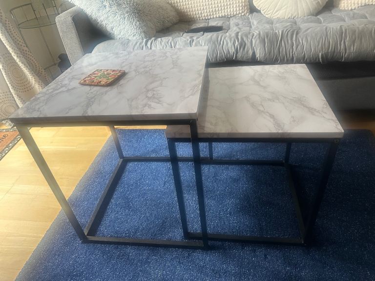 Stylish Grey Marble Effect Nesting Coffee Tables – Good Condition