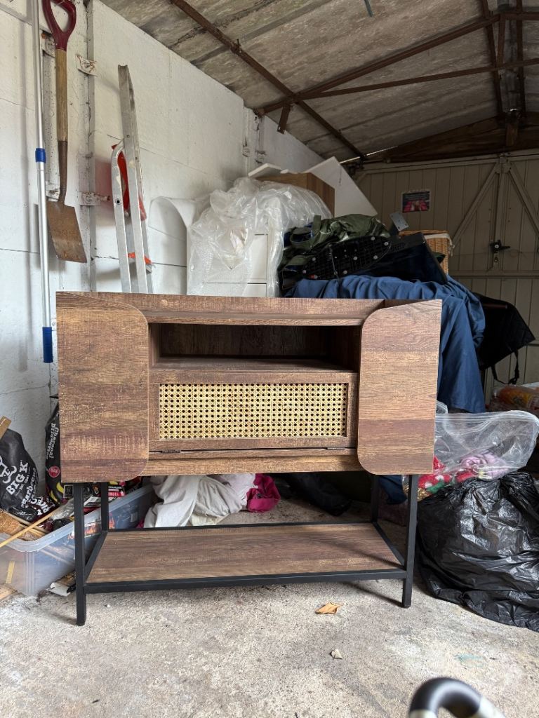 Walnut Rattan Industrial Sideboard