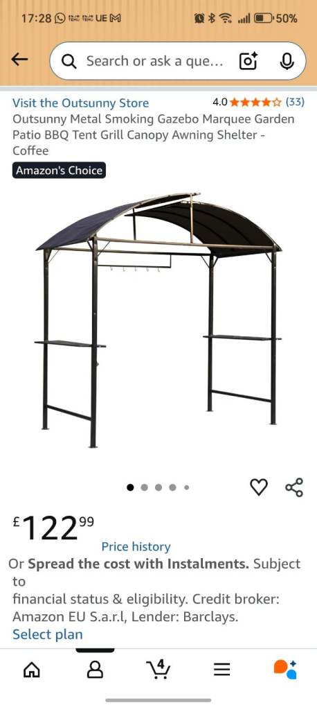 Outsunny Metal Smoking Gazebo Marquee Garden Patio BBQ Canopy Awning Shelter 2.5m