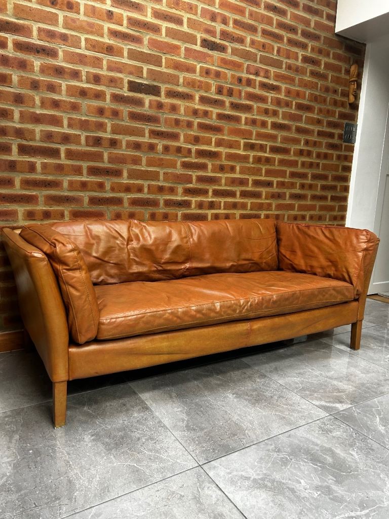 John Lewis Halo Groucho Medium 2 Seater Light Brown Leather Sofa