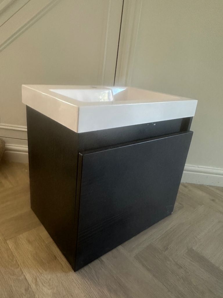 Modern Bathroom Sink Unit with Basin – Dark Wood Effect
