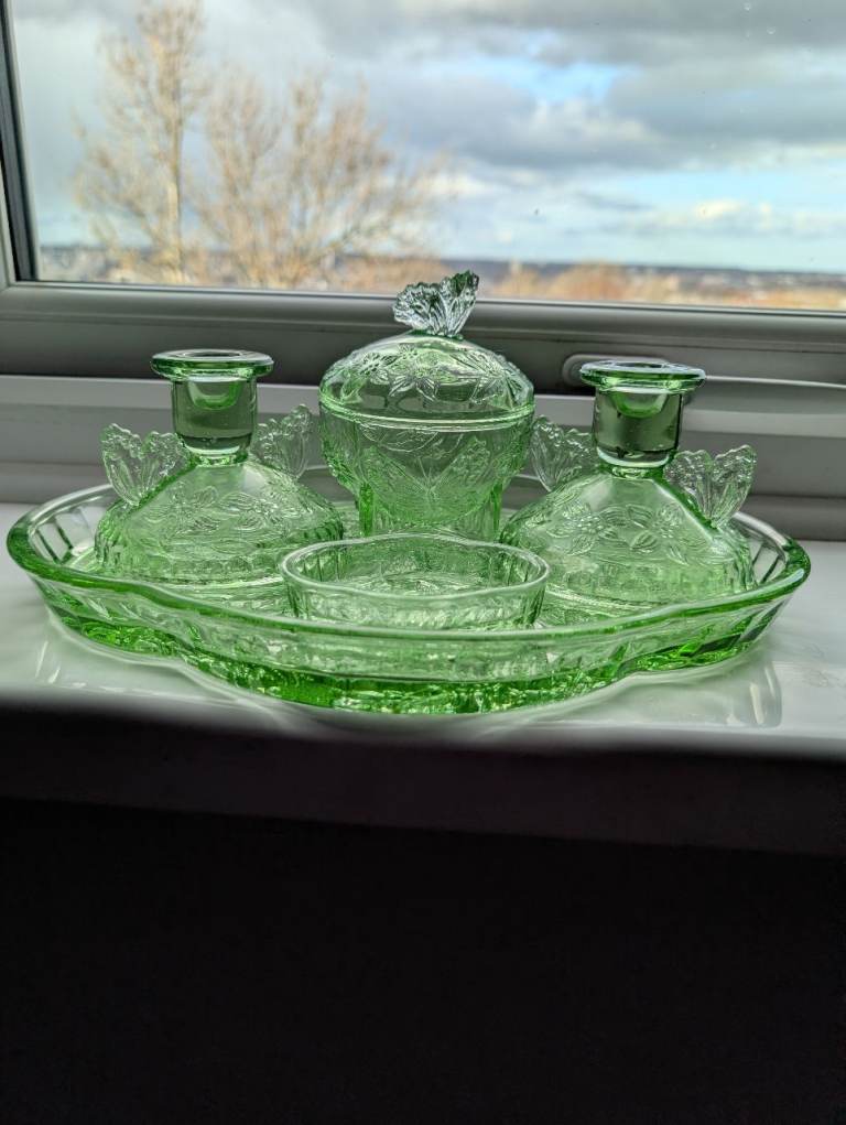 Vintage Sowerby Glass Dressing Table Set 