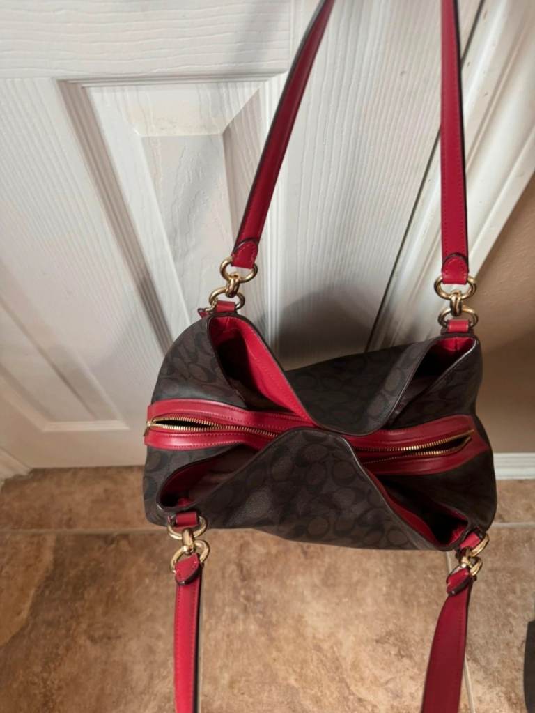 COACH Signature Brown & Red Reversible City Tote Bag