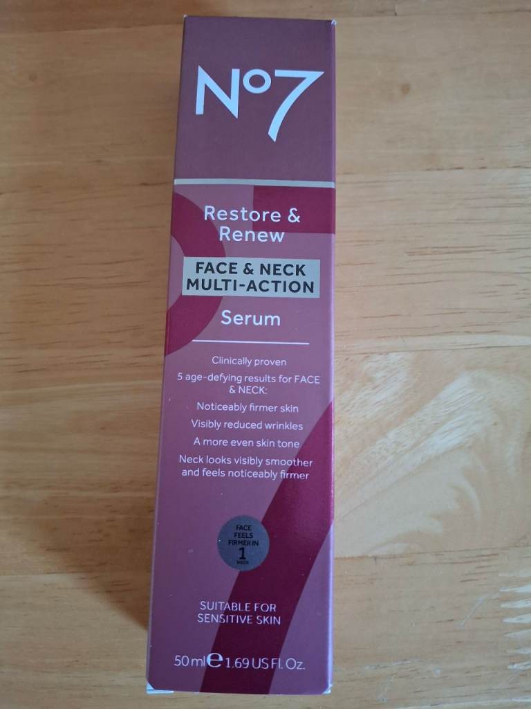 BRAND NEW & UNOPENED NO7 FACE & NECK RESTORE & RENEW MULTI-ACTION SERUM 50ML 