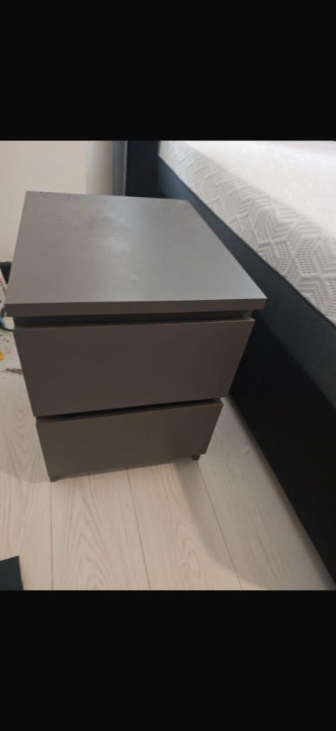 Grey Bedside Table with Two Drawers – Good Condition