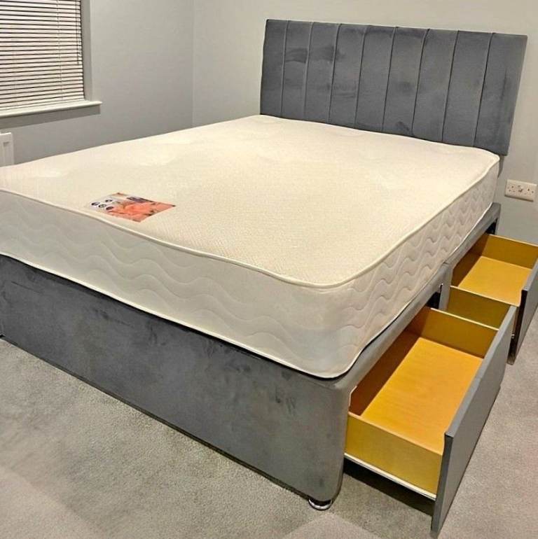 >>🚛Super Deal 😘DIVAN 4FT6 Double Bed Base with Mattress & Storage Drawers ❤️15% OFF💥